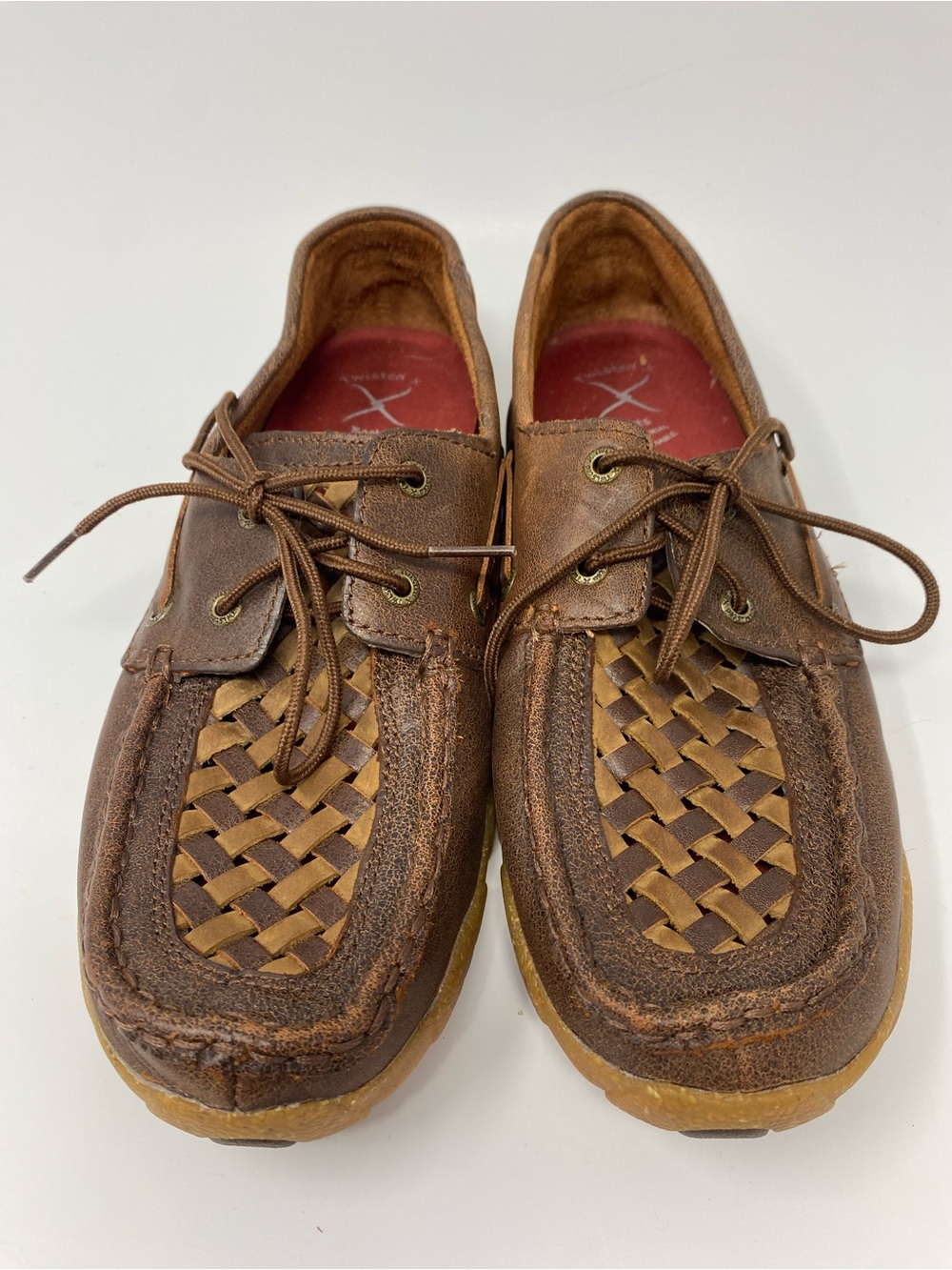 Twisted X Driving Mocs Moccasins Womens 10M Brown Leather Woven WDM0140